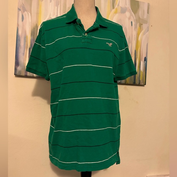 EUC Vintage American Eagle polo shirt size L in a green stripe pattern - Picture 1 of 3